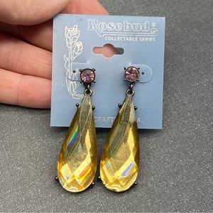 Rosebud Collectables Series Pink & Champagne Dangle Rhinestone Earrings